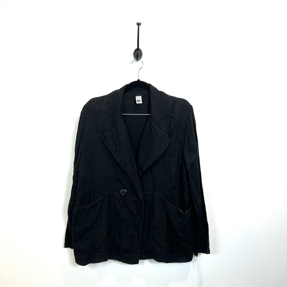 Liv Womens Large Linen Top Black Blazer Oversized Lagenlook Pockets‎